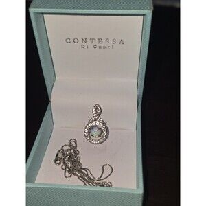 Contessa Di Capri Opal And Diamond Like Pendant Necklace